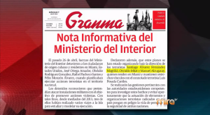 Comunicado oficial del gobierno cubano publicado en el diario Granma que confirma la detención de cuatro residentes en Miami