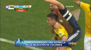 James Rodríguez celebrando un gol en el Mundial de Brasil.