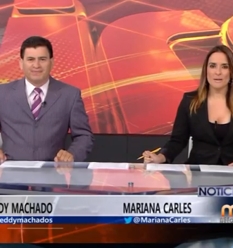 Freddy Machado y Mariana Carlés durante la emisión de "Noticias 18" en Mira TV.