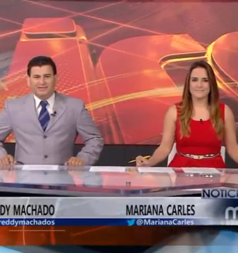 Freddy Machado y Mariana Carlés durante la emisión de "Noticias 18" en Mira TV.