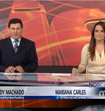 Freddy Machado y Mariana Carlés durante la emisión de "Noticias 18" en Mira TV.